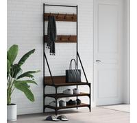 LoogCape Clothes Rack with Shoe Rack in Brown Oak Look, 70 x 40 x 184 cm, Versatile Coat Stand for Bedroom, Hallway or Office, Sturdy Textile Storage, Space-Saving Organiser System