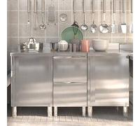 LoogCape Commercial Kitchen Cabinets 3 Piece Stainless Steel for Catering Restaurant Catering Hotel Commercial Kitchen Industrial with Water Hole Adjustable Feet Heavy Duty Food Grade Material
