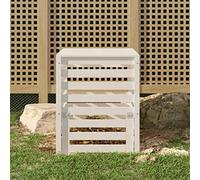 LoogCape Composter Made of Solid Pine Wood in White, 63.5 x 63.5 x 77.5 cm with Lid and Flap for Garden, Patio, Balcony, Sustainable Recycling, Ventilation and Robust Design