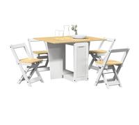 LoogCape Corona 5-Piece Butterfly Dining Table Set White Pine Wood Extendable Foldable Space-Saving for Dining Room Kitchen Modern
