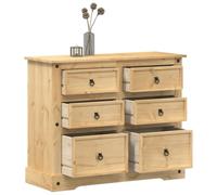 LoogCape Corona Chest of Drawers 110 x 43 x 91 cm Solid Pine Wood with 6 Drawers Storage Space, Rustic Wooden Chest of Drawers for Bedroom, Living Room, Hallway, Children's Room, Durable Country House