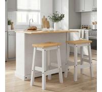 LoogCape Corona Kitchen Island Set 3-Piece White Honey Wax Solid Pine with Foldable Worktop Storage Space Rustic Style for Modern and Traditional Kitchens