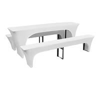 LoogCape Cover Set for Beer Table and Benches, White, 220 x 50 x 80 cm, Easy-Care, Reusable Stretch Covers for Garden, Party, Wedding, Festival, Protection, Decoration, Dining Room, Patio, Furniture