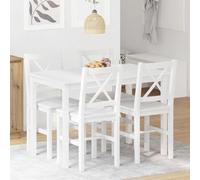 LoogCape Dining Set White 5-Piece Table Set with Extendable Dining Table and Upholstered Chairs for Kitchen Dining Room Set with Bench and Stool Made of Pine Wood, Space-Saving, Durable