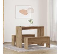 LoogCape Dining Set with Table and Bench Set Made of Artisan Oak Wood Material for Dining Room, Space-Saving Seat Set with Robust Dining Table and Comfortable Benches for Family Dinners and Social