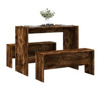 LoogCape Dining Set with Table and Bench Smoked Oak Wood Material 97 x 47 x 75 cm Seating Set for Dining Room and Kitchen, Space-Saving Furniture Set with Robust Dining Table, Bench