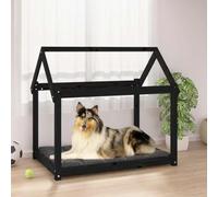 LoogCape Dog Bed Black 101 x 70 x 90 cm Solid Pine Wood with Sturdy Frame, Cuddly Cover, Non-Slip Underside, Suitable for Puppies, Dogs and Cats, Ideal as a Sleeping Place