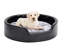 LoogCape Dog Bed Black/Grey 69 x 59 x 19 cm Cuddly Bed Made of Plush and Faux Leather with Non-Slip Underside, Washable, Suitable as a Sleeping Place for Dogs and Cats, Ideal for Home and Travel