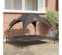 LoogCape Dog Bed Brown 104 x 86 x 84.5 cm Steel Weatherproof Pet Bed with Removable Sun Canopy, Non-Slip Base, Washable Cover, for Indoor and Outdoor Use, Durable Design