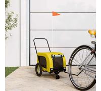 LoogCape Dog Buggy Bicycle Trailer Yellow Black Oxford Fabric Iron 124 x 53 x 53 cm Portable Transport Trolley for Dogs Cats Outdoor Walks Hiking