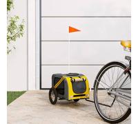 LoogCape Dog Buggy Bicycle Trailer Yellow Grey Oxford Fabric Iron 124 x 53 x 53 cm with Reflectors and Flag for Small Dogs Cats Outdoor Travel