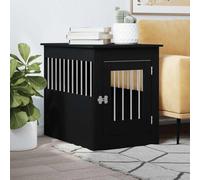 LoogCape Dog Cage in Furniture Style, Black, 55 x 80 x 68 cm, Wood Material with Lockable Door, 2-in-1 Dog Kennel and Side Table for Indoor and Outdoor Use, Weatherproof and Robust