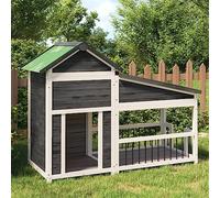 LoogCape Dog Kennel Grey 143 x 60.5 x 109 cm Solid Pine Weatherproof Pet House for Safe Protection and Comfort in the Garden or Home