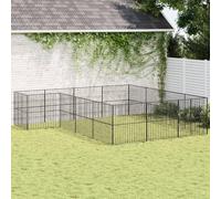 LoogCape Dog Play Pen 16-Piece Black Galvanised Steel for Small and Medium Animals Weatherproof Outdoor Indoor Robust Easy Access Versatile Durable Ideal for Playing