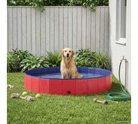 LoogCape Dog Pool, Red, Diameter 200 x 30 cm, Made of Thick PVC for Outdoor Use with Sturdy Wooden Frame, Foldable, Ideal for Dogs, Puppies and Four-Legged Friends in the Garden, Outdoor, Transport