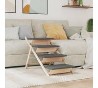 LoogCape Dog Stairs Grey 105 x 47 cm Solid Wood Fir with Non-Slip Surface, Foldable, Height Adjustable, for Small to Large Dogs, Cats, Seniors, Entry Aid, Durable Wood