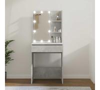 LoogCape Dressing Table with LED Lighting Concrete Grey 60 x 40 x 140 cm Wood Material with Drawer and Shelf for Bedroom, Bathroom, Cosmetics, Make-up, Office, Living Room