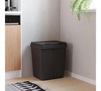 LoogCape Duo Dustbin Anthracite 2 x 25 Litre Waste Bin with Lid and Bin Bag Holder for Kitchen Bathroom Office Space Saving and Hygienic Robust Plastic Design Odour-Proof Easy to Clean