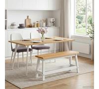 LoogCape EKAI Dining Table Bench, White, 91.5 x 29 x 45.5 cm, Solid Pine Wood for Dining Room, Kitchen, Living Room with Natural Edge and Industrial Design