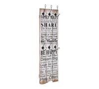 LoogCape Family Rules Wall Coat Rack with 6 Hooks 120 x 40 cm Black White MDF Metal Hook Rail Hallway Coat Rack Door Hook Clothes Rack for Entrance Area Bedroom Bathroom