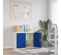 LoogCape Filing Cabinet Steel 90 x 40 x 70 cm in Light Grey and Blue with Lockable Door, Robust Powder-Coated Design, Ideal for Office, Home Office and Study