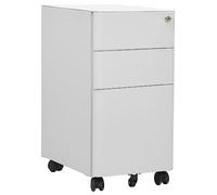 LoogCape Filing Cabinet with Wheels, Light Grey, 30 x 45 x 59 cm, Steel Office Cabinet with Lock, 3 Drawers, Hanging Filing, Document Storage, Roll Container, Home Office, Lockable, Metal