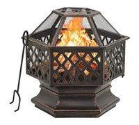 LoogCape Fire Basket with Poker Rustic 62 x 54 x 56 cm Steel for Garden Patio Outdoor with Spark Protection and Safe Fire Pit