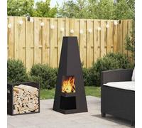 LoogCape Fire Pit Black 35 x 35 x 100 cm Steel for Garden Patio Outdoor Heater with Large Flame and Sturdy Construction for Cosy Outdoor Gatherings