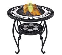 LoogCape Fire Table Mosaic Ceramic Black White 68 cm for Garden Patio Decor Heating Function with Spark Protection and Shelf for Barbecued Food and Drinks