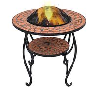 LoogCape Fire Table Mosaic Ceramic Terracotta 68 cm with Spark Protection and Shelf for Garden Patio Versatile Heating and Grill Table Made of Steel and Ceramic, Weatherproof