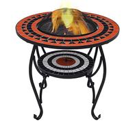 LoogCape Fire Table Mosaic Ceramic Terracotta White 68 cm for Garden Patio Decoration and Cosiness with Spark Protection and Shelf