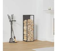 LoogCape Firewood Rack Black 25 x 25 x 80 cm Cold-Rolled Steel with 100 kg Load Capacity for Firewood Storage and Order in the Living Room, Patio or Garden