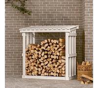 LoogCape Firewood Rack, White, 108 x 64.5 x 109 cm, Made of Solid Pine Wood, Ideal for Firewood Storage, Weatherproof Wooden Shelf for Fireplace, Garden, Patio