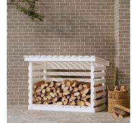 LoogCape Firewood Rack, White, 108 x 73 x 79 cm, Made of Solid Pine Wood, Space-Saving Wood Storage for Firewood, Stove Wood, Firewood, Weatherproof Wood Shelf for Garden, Patio, Living Room