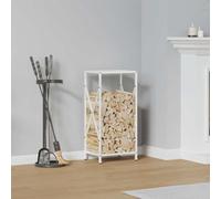 LoogCape Firewood Rack, White, 34 x 25 x 70 cm, Cold Rolled Steel Wood Stacking Holder, Firewood Basket for Indoor and Outdoor Use, Portable and Stable, Ideal for Living Room, Garden and Patio