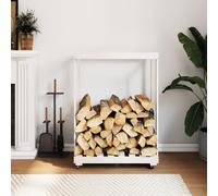 LoogCape Firewood Rack with Wheels, White, 76.5 x 40 x 108 cm, Made of Solid Pine Wood, Ideal for Dry Firewood Storage, Mobile Wood Stand for Fireplace, Oven, Patio and Garden, Easy Stacking Aid