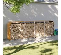 LoogCape Firewood Rack, Wood Look, 300 x 45 x 100 cm, Galvanised Steel, Weatherproof, Wooden Stack Holder with 2 Hooks for Outdoor and Indoor Use, Sturdy Storage for Firewood in the Garden and Living