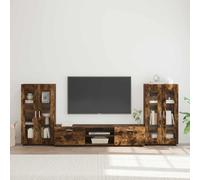 LoogCape FLORIN 3-Piece Smoked Oak TV Cabinet Set with Storage Space, 2 Drawers, 8 Shelves, 4 Hinged Doors, Modern Design for Living Room, Home Office, Durable