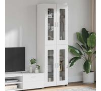 LoogCape Florin High Gloss White Highboard 60 x 35 x 182 cm Wood Material with 4 Hinged Doors and 6 Shelves for Modern Living Room and Indoor Use