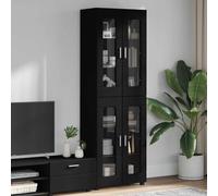 LoogCape Florin High-Quality Highboard with Door, Black, 60 x 35 x 182 cm, Wood Material, Modern Design, Lots of Storage Space for Living Room, Home Office, Bedroom, Durable, Easy to Clean