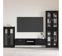 LoogCape Florin Sideboard, Black, 55.5 x 29 x 100 cm, Wood Material for Modern Living Room, Storage Space, Lowboard, with 3 Shelves, 2 Hinged Doors, Durable, Space-Saving, Easy Care