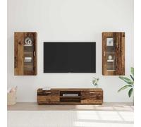 LoogCape Florin TV Cabinet Set with Drawers and Wall Shelves Made of Reclaimed Wood Material Modern Design for Living Room, Home Office and Bedroom