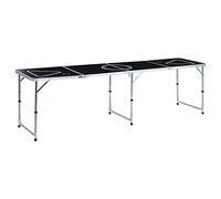 LoogCape Folding Beer Pong Table 240cm Black with Aluminium Frame Height Adjustable Portable Ideal for Parties, Festivals, Garden, Camping, Adults with Cups Balls Accessories