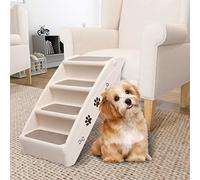 LoogCape Folding Dog Stairs Cream 62 x 40 x 49.5 cm with Non-Slip Feet and Steps for Seniors, Animals and Furniture, Easy to Transport, Maximum Load 75 kg, for Dogs and Cats, Durable, Safe