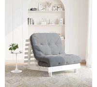 LoogCape Folding Futon Sofa Bed with Mattress in White, 80 x 206 cm, Made of Solid Pine Wood, Space-Saving Guest Bed, Multifunctional Couch for Living Room, Teenager's Room, Office and Overnight Stays