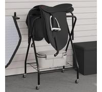 LoogCape Folding Saddle Stand Black Made of Robust Iron with Shelf for Equestrian Stable Tournament Dressage Jumping Western with Non-Slip Breathable Padding for Horse and Rider