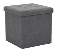 LoogCape Folding Stool with Storage Space Dark Grey Fabric Look Space Saving Stool for Kitchen, Garden, Office, Balcony, Outdoor, Stackable, Lightweight, Padded, with Backrest, Versatile