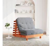 LoogCape Futon Sofa Bed with Mattress, Brown, 90 x 206 x 11 cm, Made of Solid Pine Wood, Foldable, Space-Saving, with Adjustable Backrest, Suitable as a Guest Bed or Day Bed for Living Room