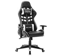 LoogCape Gaming Chair Black White Faux Leather Ergonomic Height Adjustable with Rocker Function, Armrests Headrest and Lumbar Cushion for Comfortable Home Office and Gaming