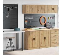 LoogCape Garage Cabinets, Set of 2, Artisan Oak Wood Material with Solid Worktop, Versatile Workshop Cabinet for Garage, Storage Room and Workshop, Lockable, Maximum Load 60 kg
